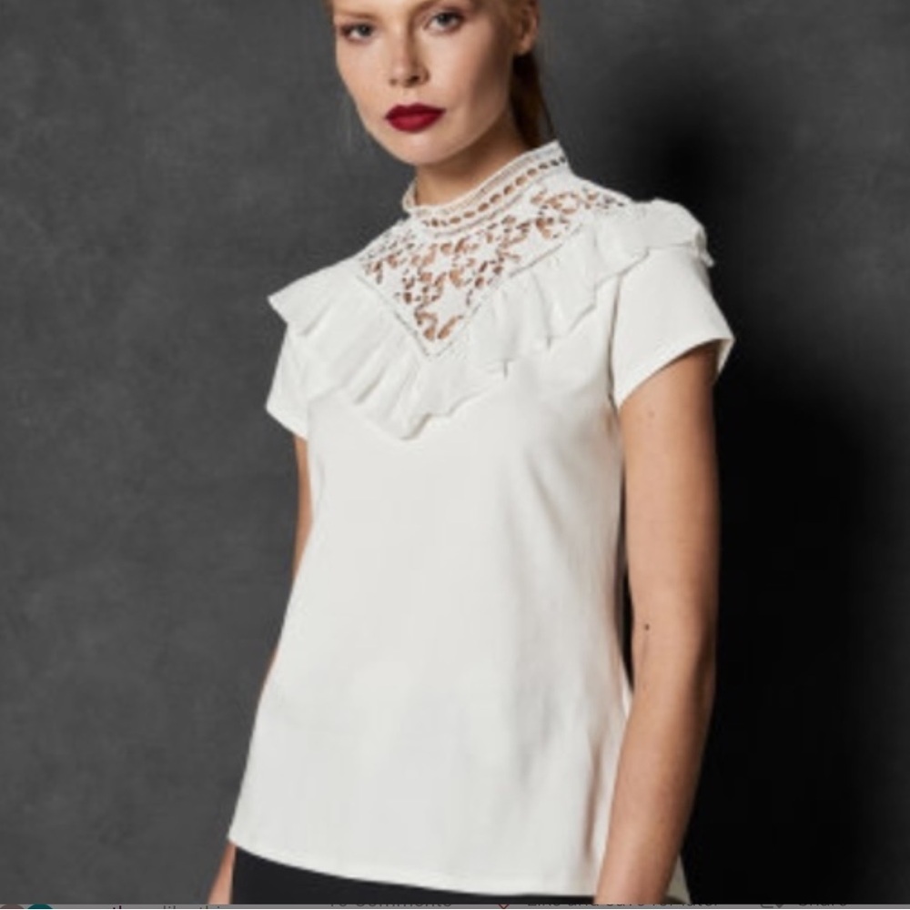 Ted Baker London Aurra Joyous mixed media short sleeve top White Size 2 = US 6